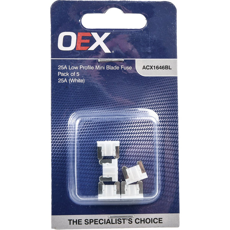 OEX Low Profile Mini Blade Fuse, 25A White - Pack Of 5
