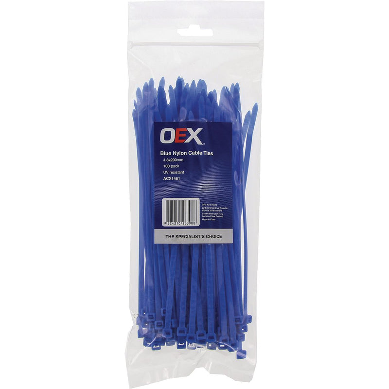 OEX Blue Nylon Cable Ties - 4.8mm X 200mm - 100 Pc ACX1461