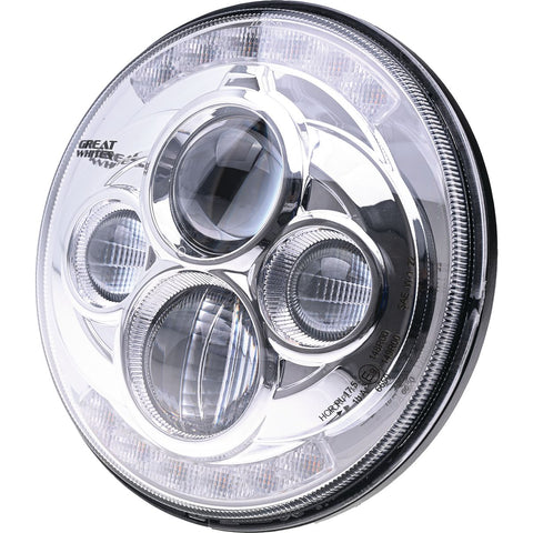 Great Whites LED Headlight Hi/Low + Strobe Chrome