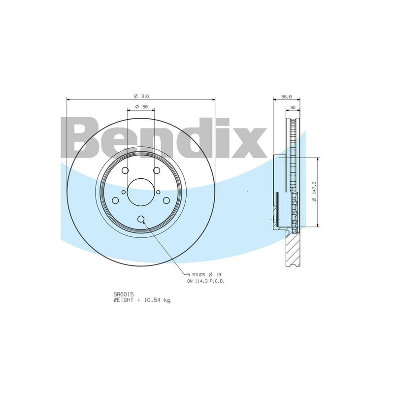 Bendix General CT Brake Rotor Single BR6015 GCT