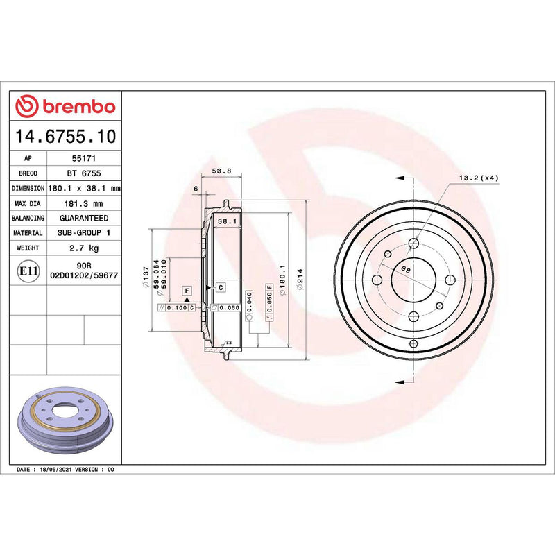 Brembo Brake Drum 14.6755.10