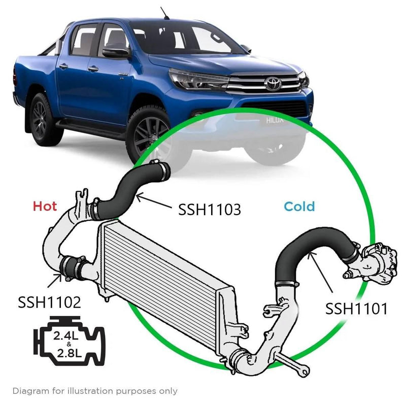 Saas Silicone intercooler 3 pipe and clamp kit Hilux