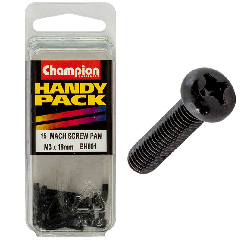 Champion M3 X 15mm Black Machine Screws BH801