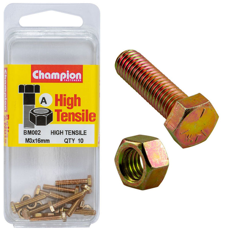 Champion Hex Set Screw High TensileM3X16mm Grade 8.8 BM002