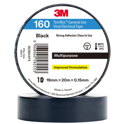 3M Temflex Vinyl Electrical 160 Black tape 19mm x 20mm