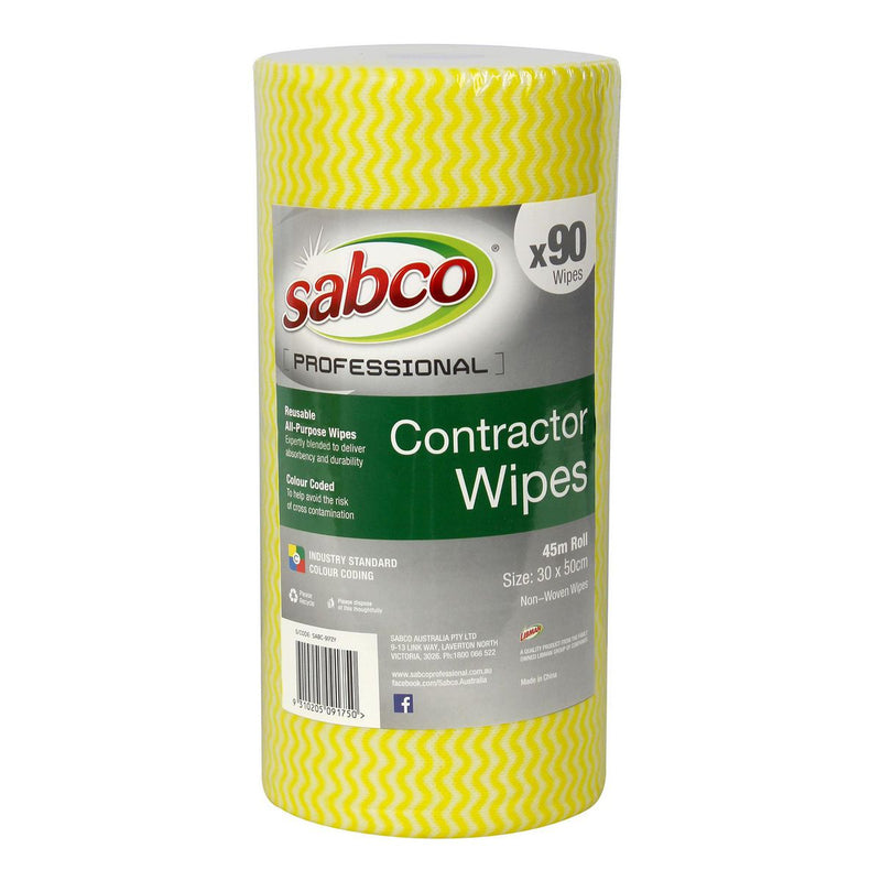 Sabco Pro Contractor Wipes 90 Sheet Roll Yellow