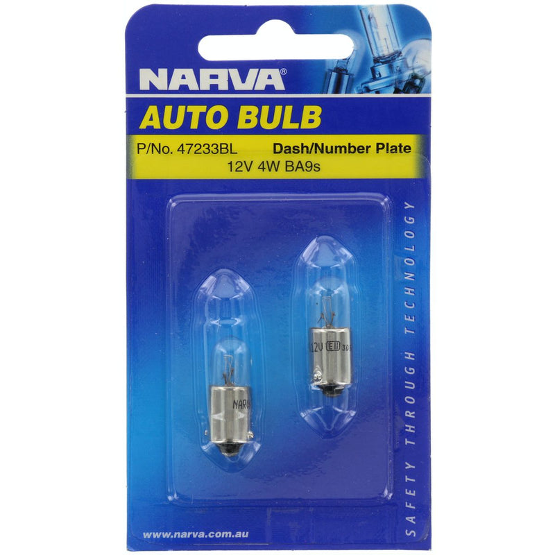 Narva Incandescent Globe 12V 4W T4W BA9S (2Pk Blister)