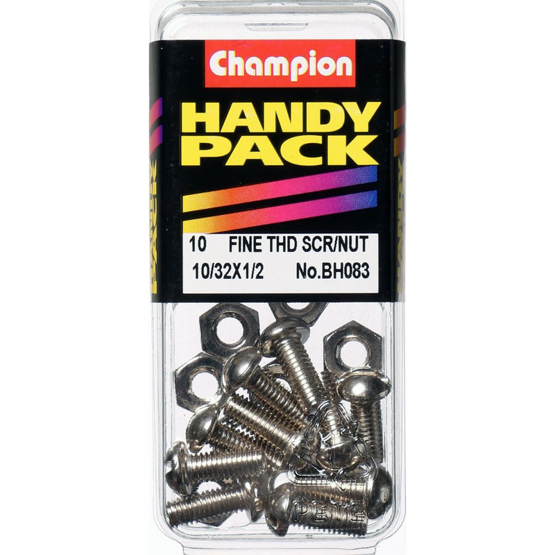 Champion Nickel Nut & Screw Slotted Panhead 10/32" x 1/2"