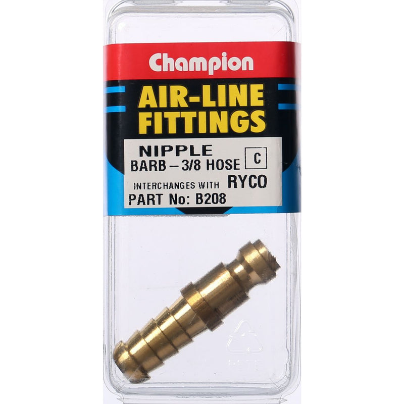 Champion Brass Nipple Hose Barb 3/8" B208