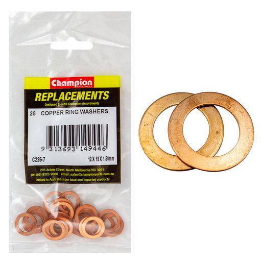 Champion Flat Copper Washer M12 x 18 x 1.5mm 25Pk C226-7