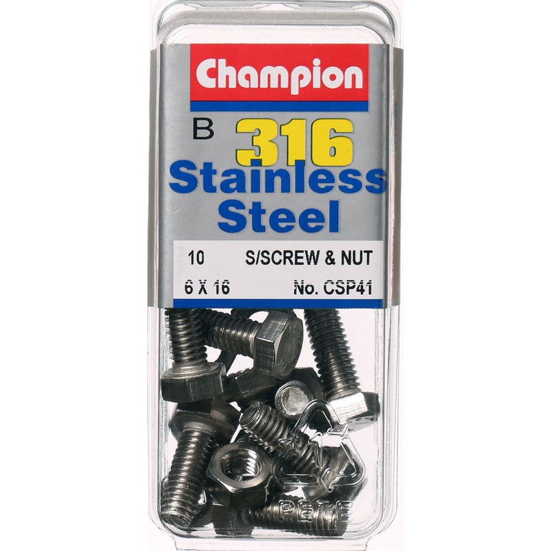 Champion Hex Nut & Screw Set M6x16mm & M6x1.00mm 20Pk