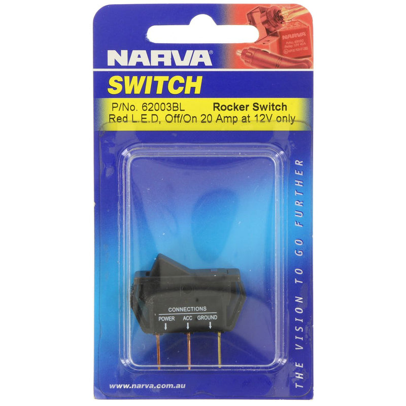 Narva Rocker Switch 12V On/Off LED Red 62003BL