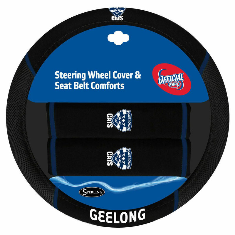 AFL Steering Wheel Cover/Seat Belt Cover Set - Geelong