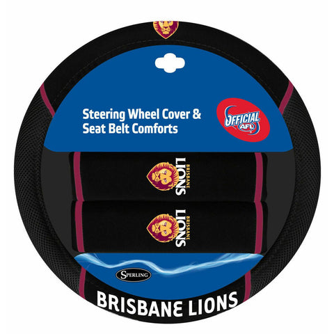 AFL Steering Wheel Cover/Seat Belt Cover Set - Brisbane