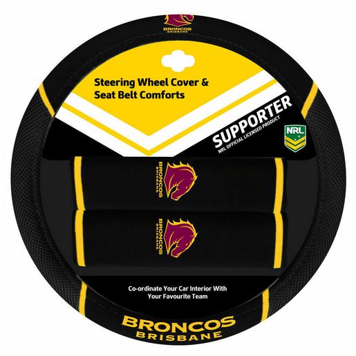 NRL Steering Wheel Cover/Seat Belt Cover Set - Brisbane