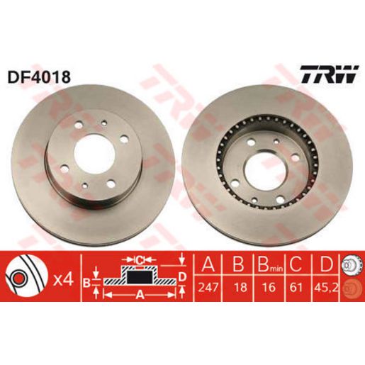 TRW Brake Rotor 247mm Front DF4018S