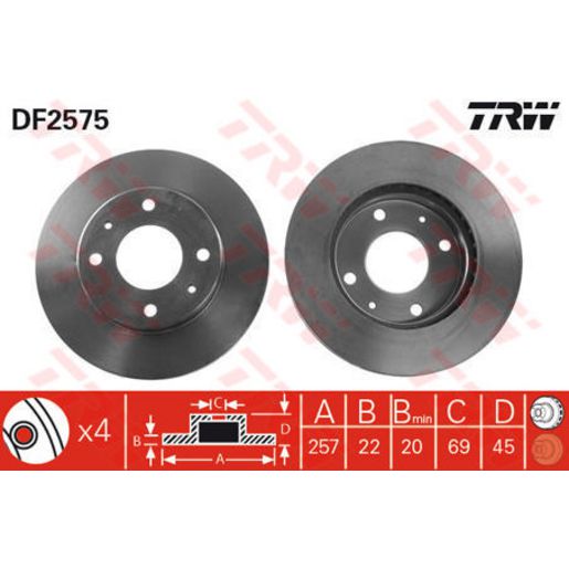 TRW Brake Rotor Single 257mm Front DF2575S