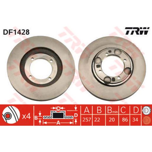 TRW Brake Rotor 257mm Front DF1428S