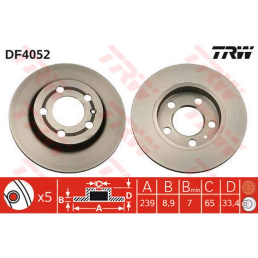 TRW Brake Rotor Pair 239mm Rear DF4052S
