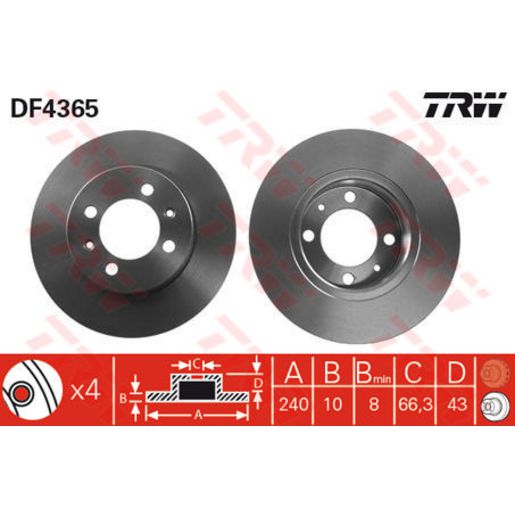 TRW Brake Rotor Single 240mm Rear DF4365S