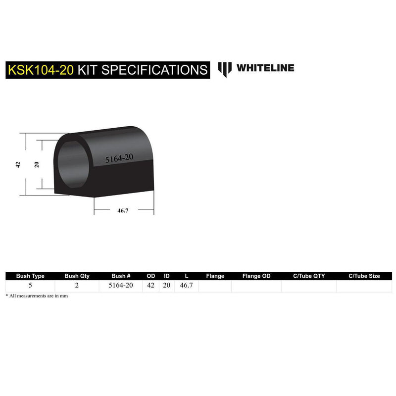 Whiteline KSK104 20 Sway Bar Mount Service Kit