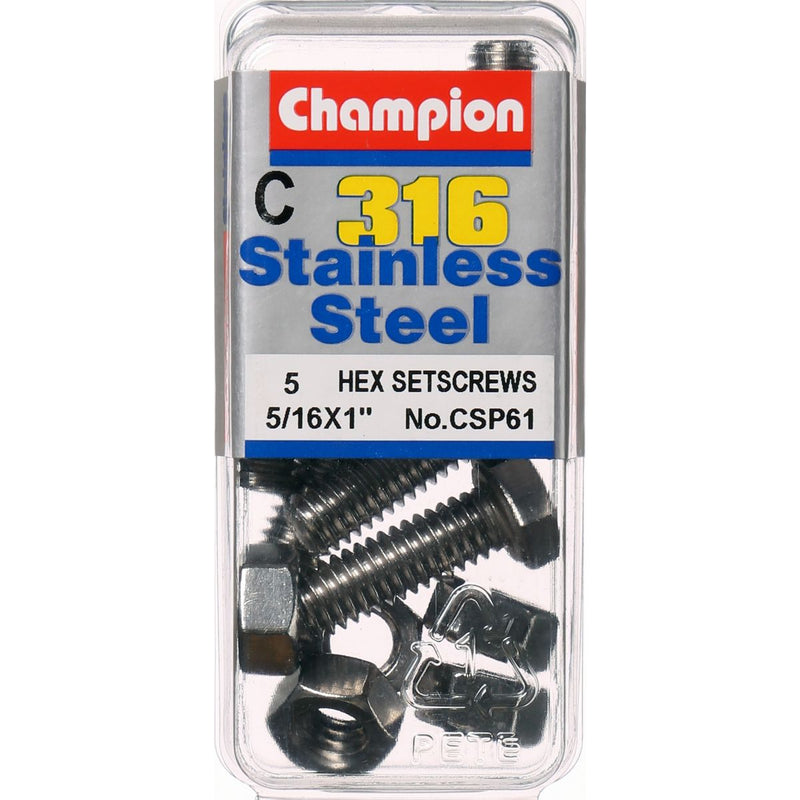 Champion Fasteners Hex Set Screw & Nut Stainless Steel