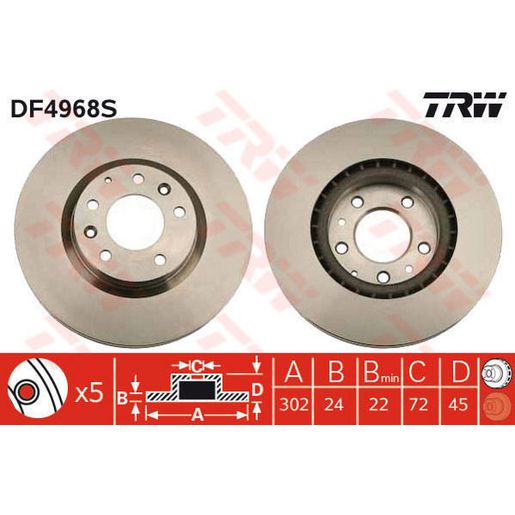 TRW Brake Rotor Front DF4968S