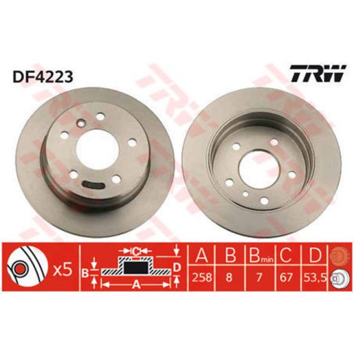 TRW Brake Rotor Pair 258mm Rear DF4223S
