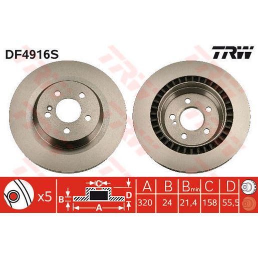 TRW Brake Rotor Rear DF4916S