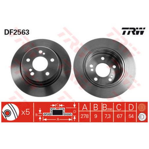 TRW Disc Brake Rotor 278mm DF2563S