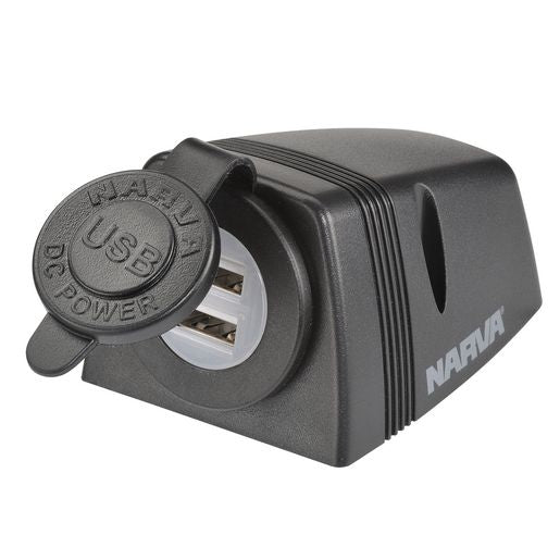 Narva HD Surface Mount Socket Dual USB Black 81154BL