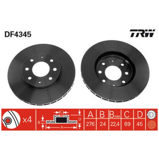 TRW Disc Brake Rotor 276mm DF4345S