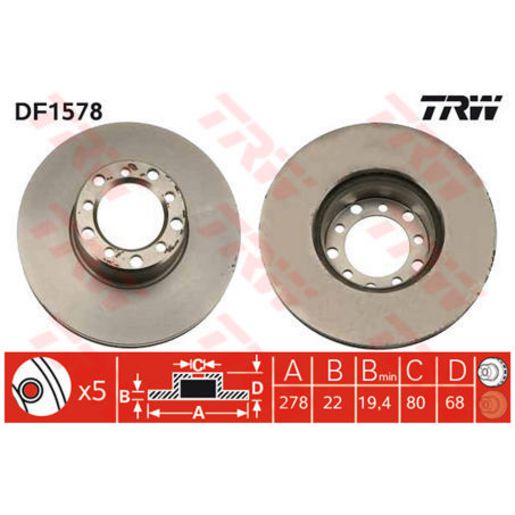 TRW Brake Rotor Single 278mm Rear DF1578S