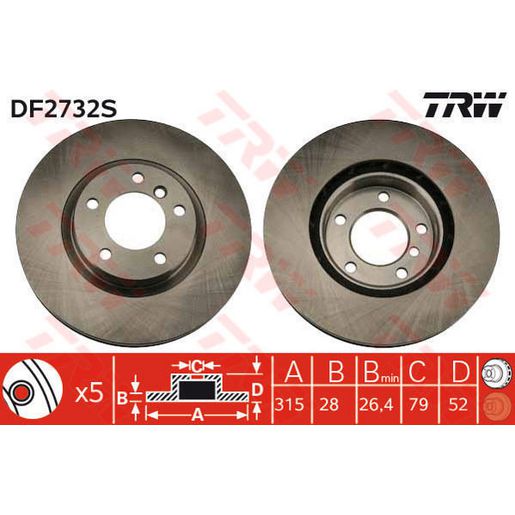 TRW Disc Brake Rotor 315Mm DF2732S