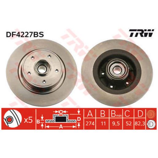 TRW Disc Brake Rotor 274Mm DF4227BS
