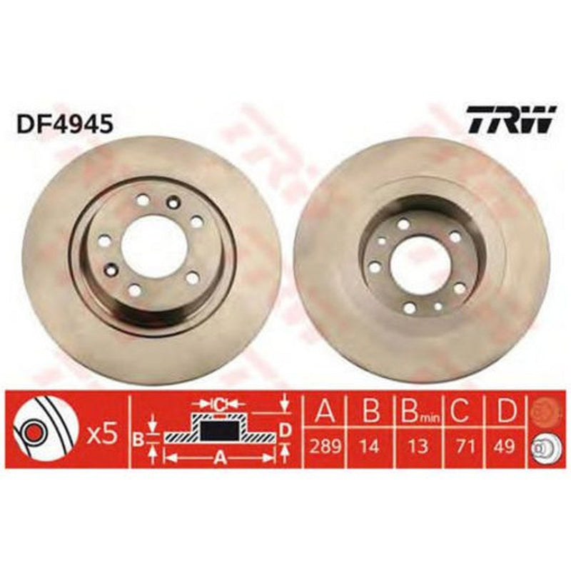 TRW Brake Rotor Pair Rear DF4945S