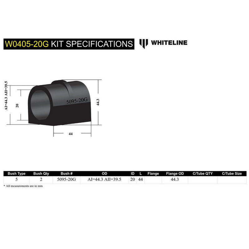 Whiteline W0405 20G Sway Bar Mount Bushing