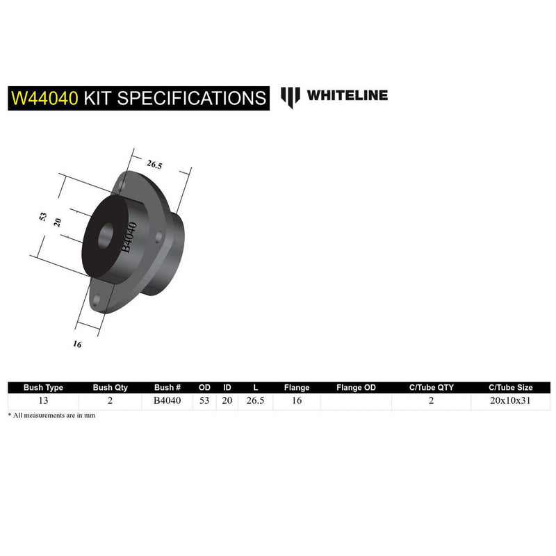 Whiteline W44040 Strut Top Bush Kit fits BMW 3-Series