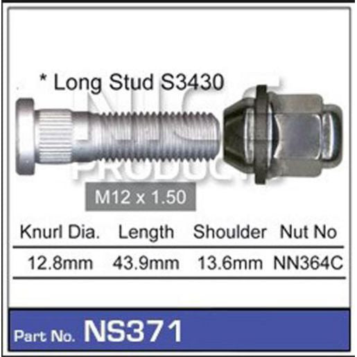 Nice Wheel Stud & Nut M12x1.50 43.9mm NS371