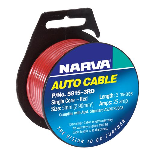 Narva Cable Single Core 25A 5mm x 3m Red 5815-3RD