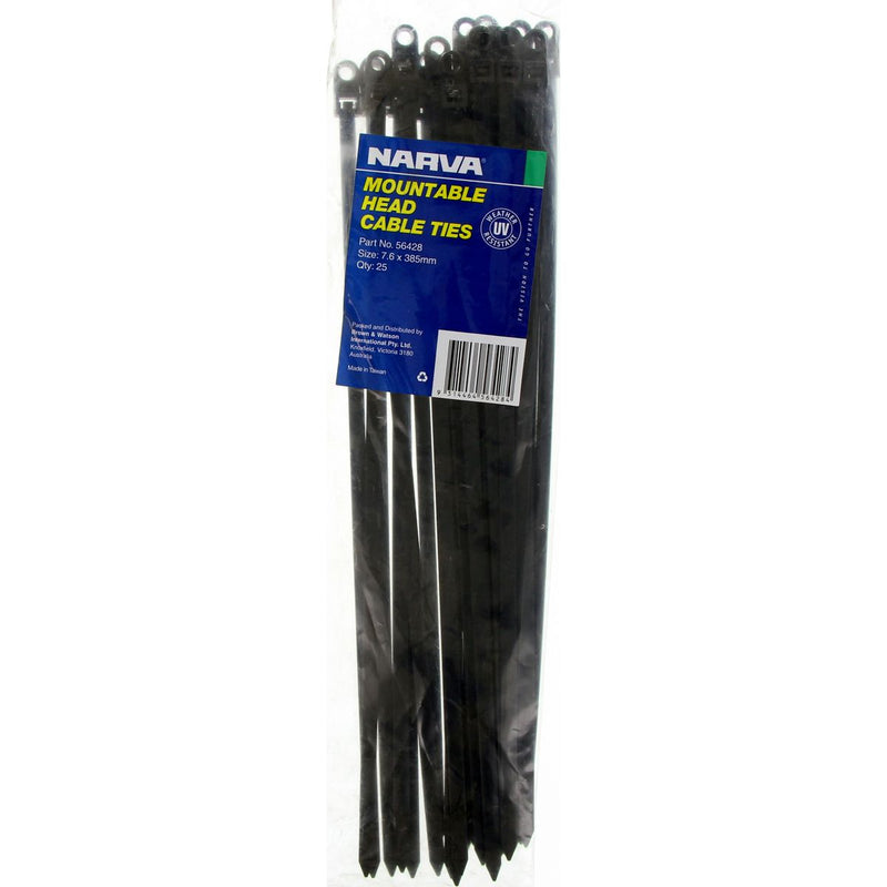 Narva Nylon Mountable Head Cable Ties 7.6mm X 385mm 25 Pc