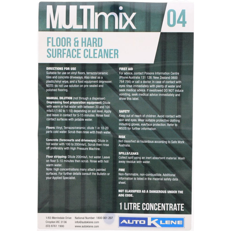 Auto Klene MultiMix 04 Concentrate Label 1L MM4LABELCONC