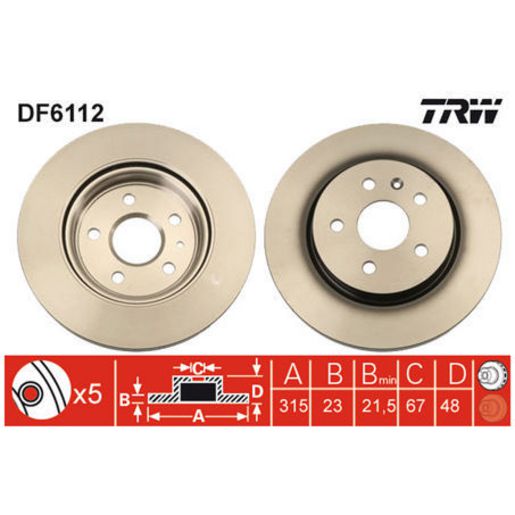 TRW Brake Rotor Single Rear DF6112S