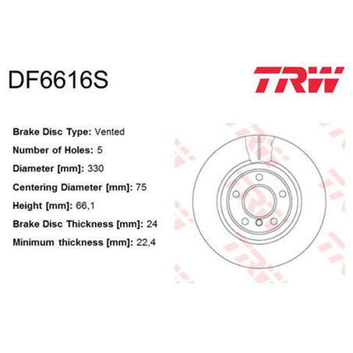 TRW Brake Rotor 330mm Front DF6616S