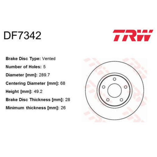 TRW Brake Rotor 289.7mm Front DF7342S