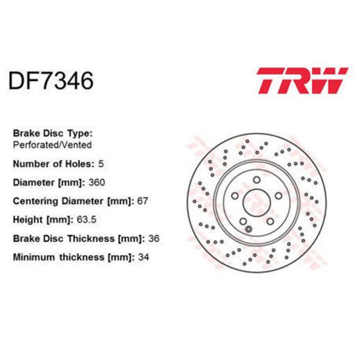 TRW Disc Brake Rotor 360Mm DF7346S