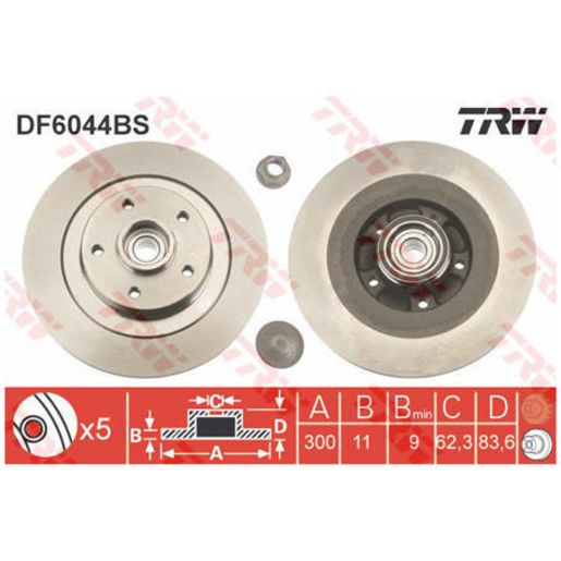 TRW Brake Rotor 300mm Rear DF6044BS