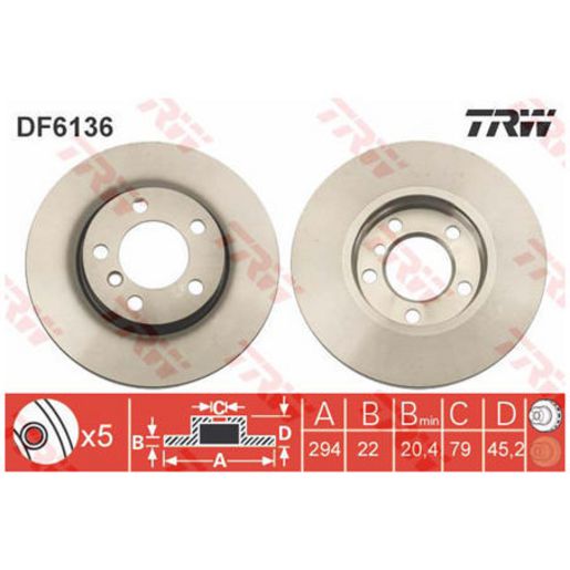 TRW Brake Rotor Pair Front DF6136S