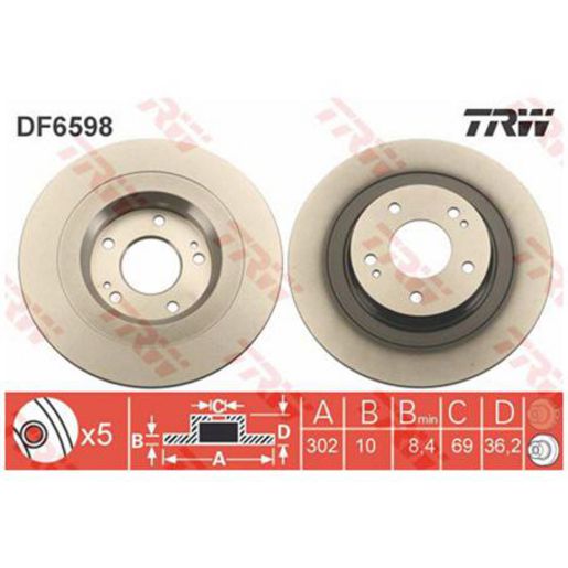 TRW Disc Brake Rotor 302mm DF6598S