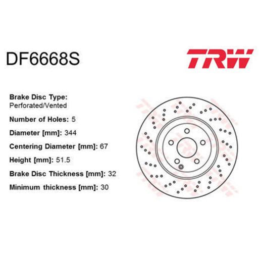 TRW Brake Rotor 344mm Front DF6668S